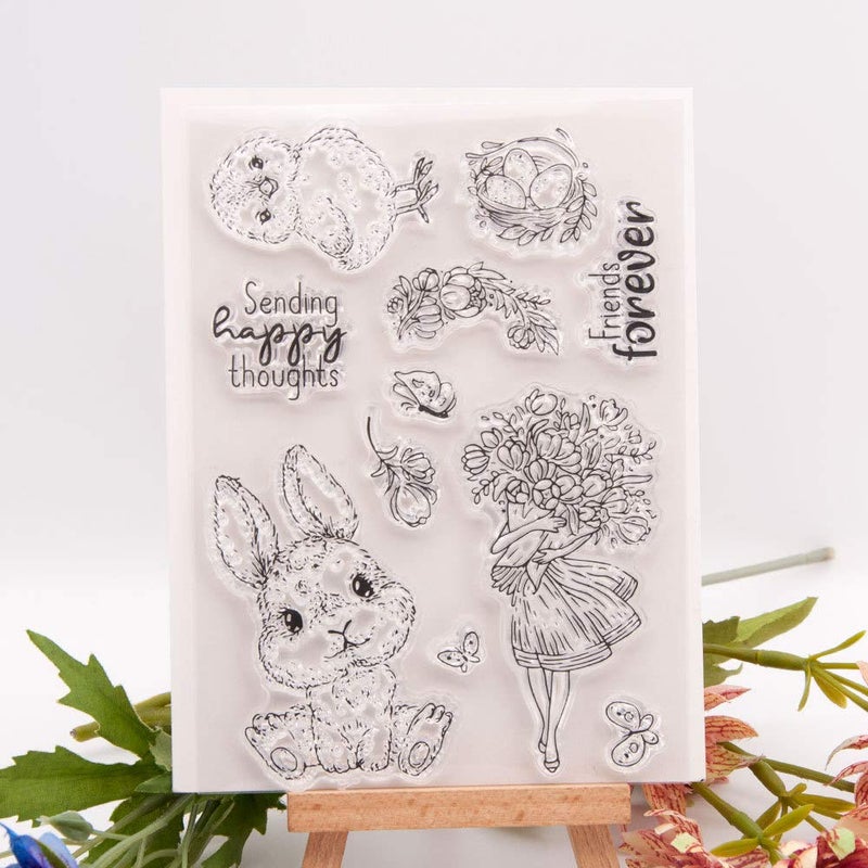 Arrietty Happy Easter Egg Bunny Chicken Flowers Butterfly Mother Day Clear Stamps for Card Making Decoration and DIY Scrapbooking Tools Rubber Stamps - Image 5